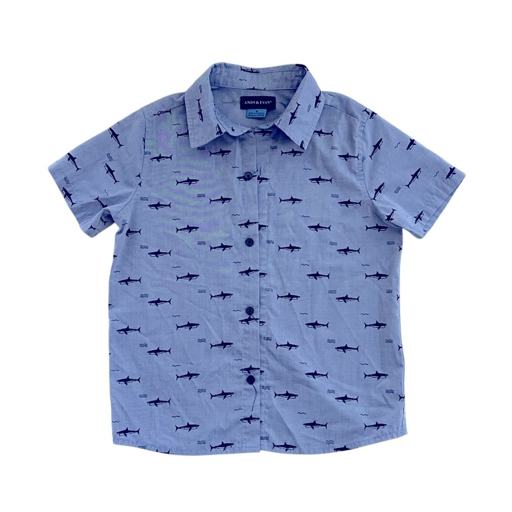 Andy & Evan Blue Shark Print Button Down‎ Shirt